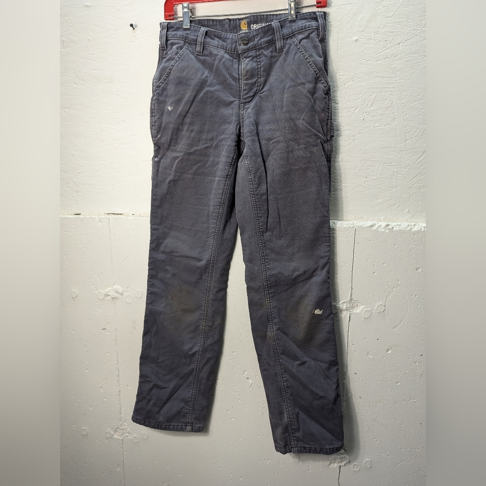 CARHARTT WOMENS FLEECE LINED Sz 4 Work pants Blue Cargo Pants Canvas Read*